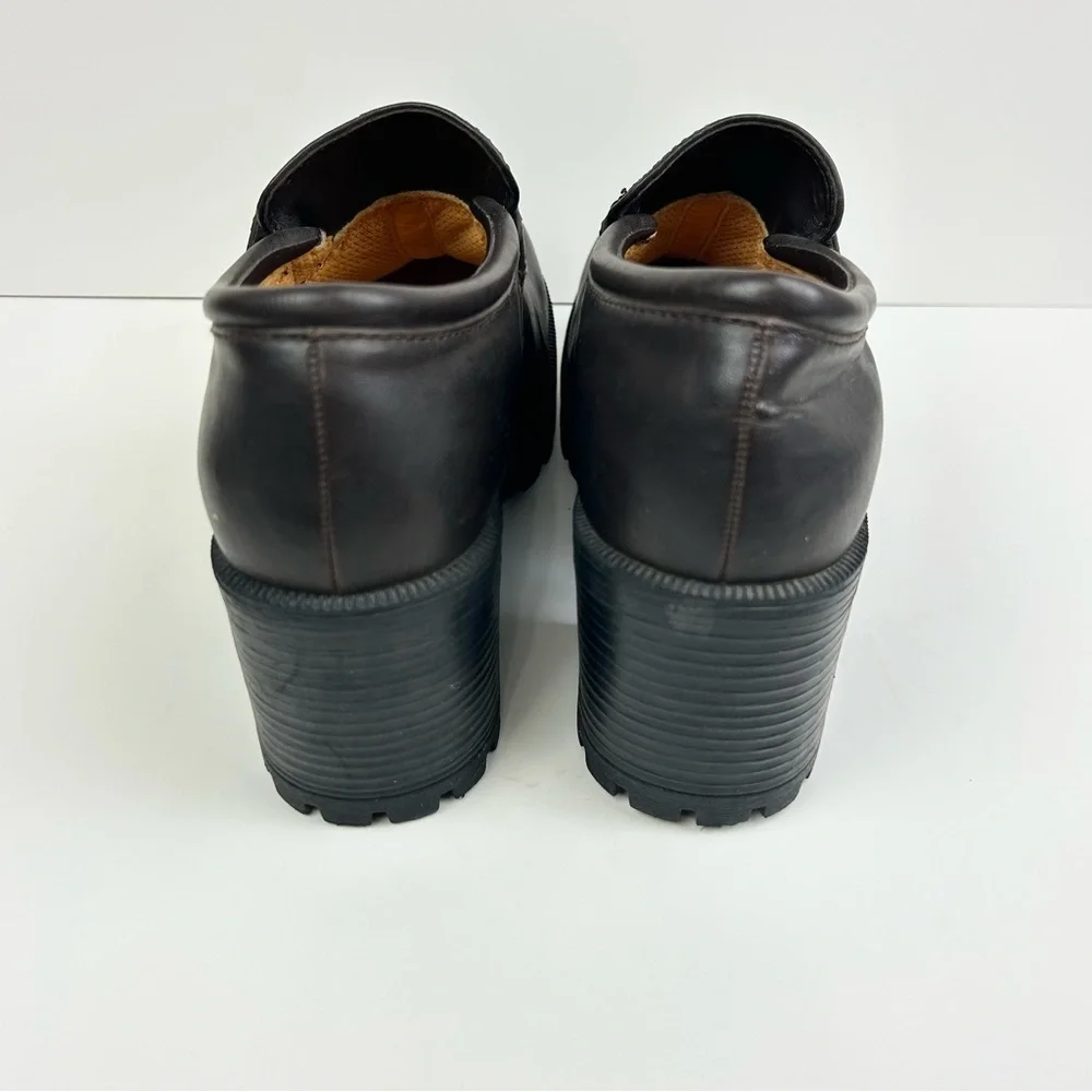 Y2K Vintage Lower East Side Chunky Loafers Dark Brown Size 9.5 Block Heels